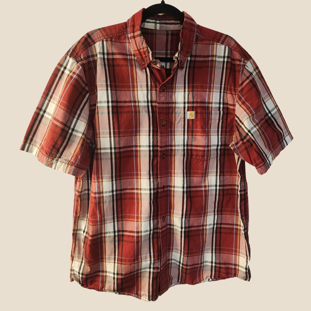 Carhartt Mens Red Plaid Short Sleeve Button Down Shirt Large Workwear Gorpcore